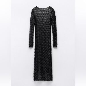 Zara Textured Black Long Sleeve Dress